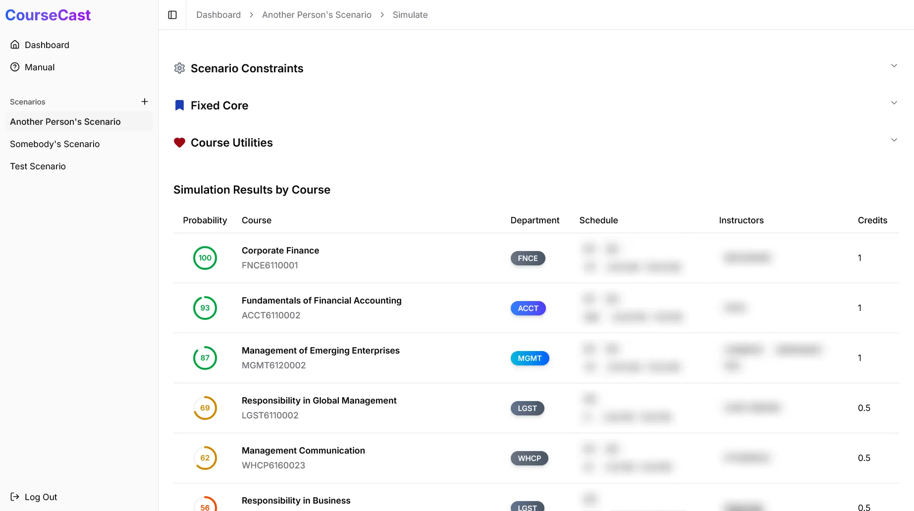 CourseCast Simulation Results
