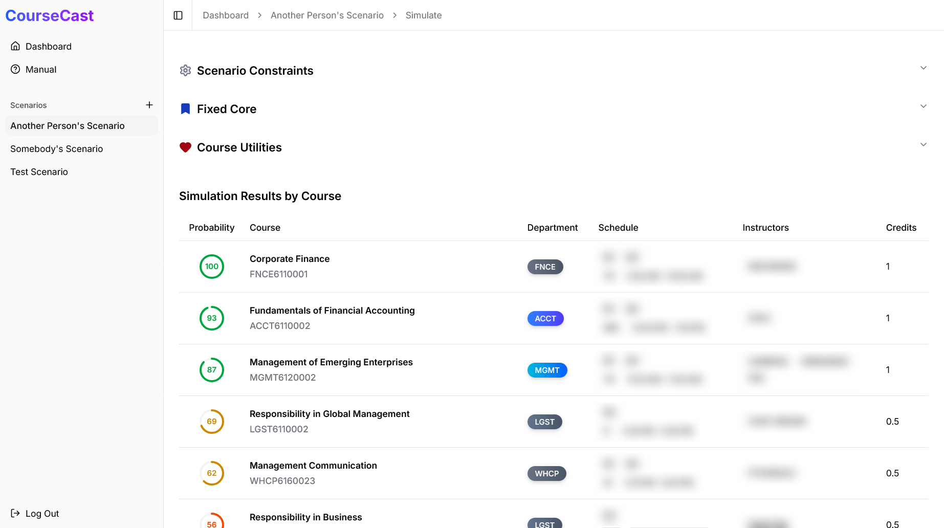 CourseCast Simulation Results
